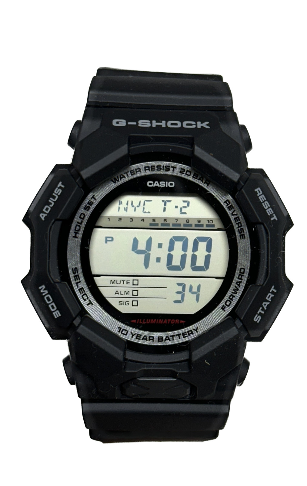 Casio G Shock GD010-1 black digital watch 10 year battery