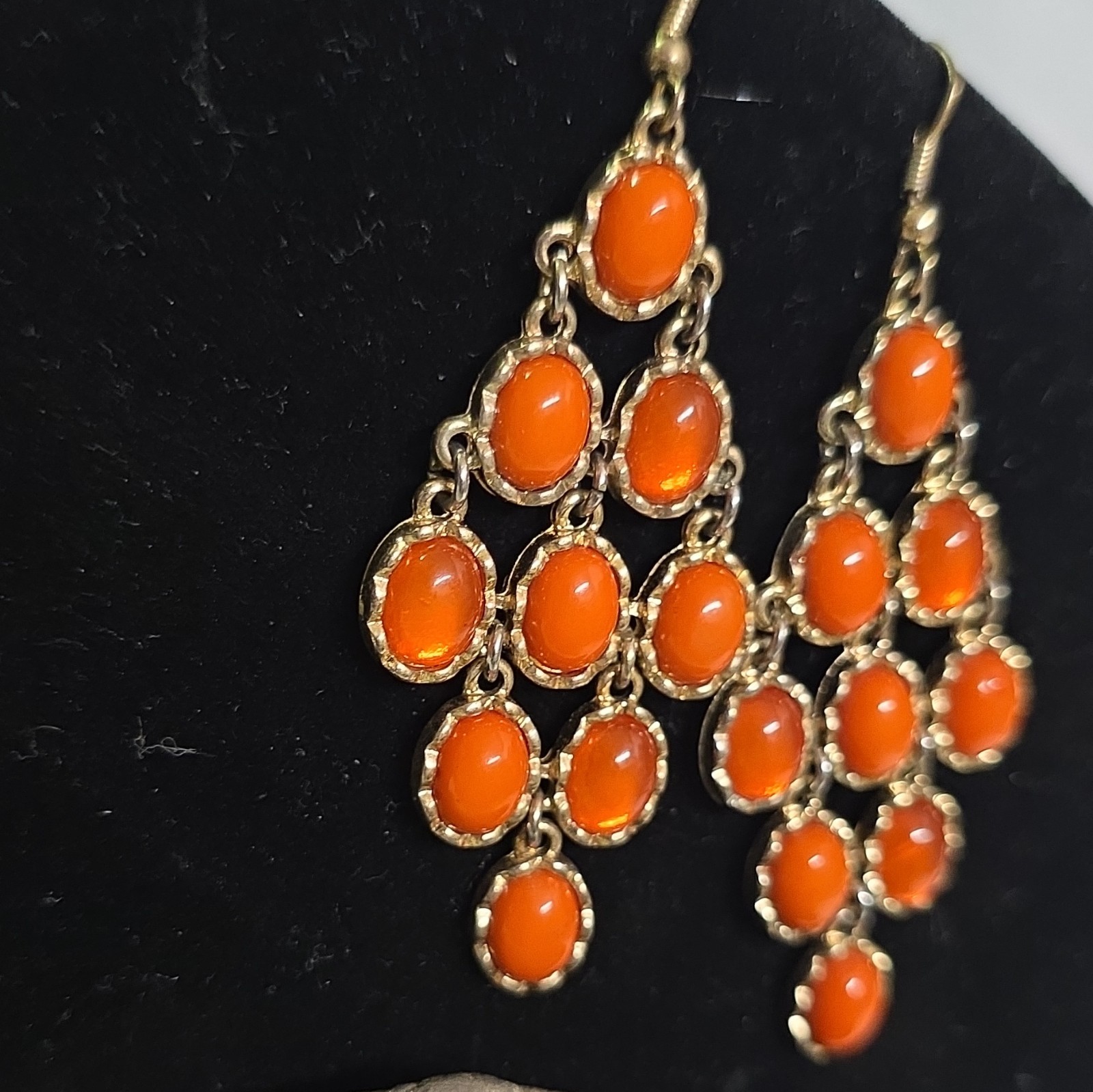 Orange Silver Tone Chandelier Dangle/Drop Hook Earrings, No Stone Metal Pair