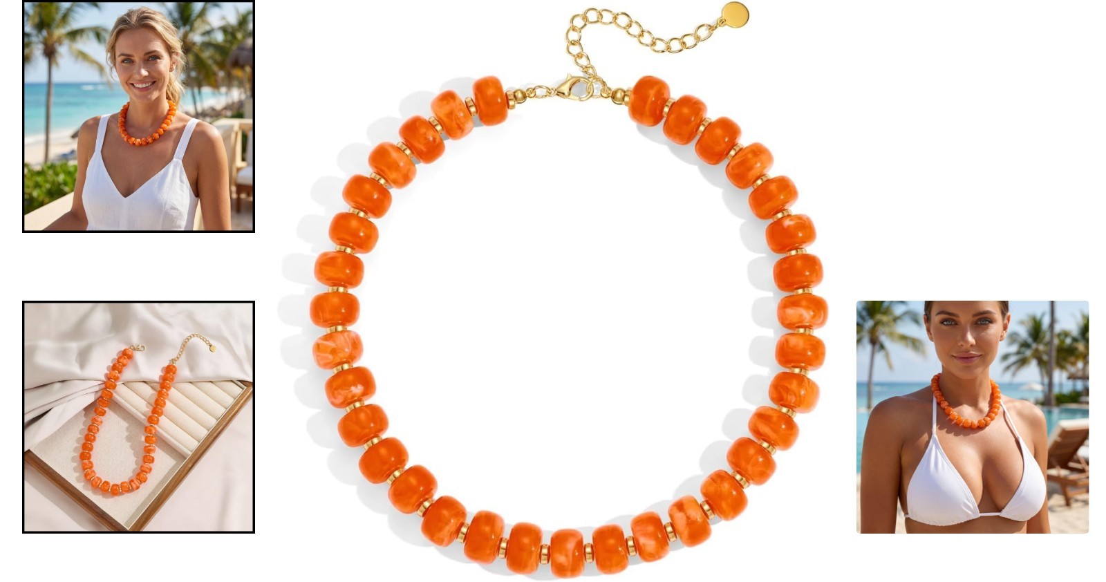 Adjustable Orange Beaded Necklace with Lobster Clasp – Perfect for Layering
