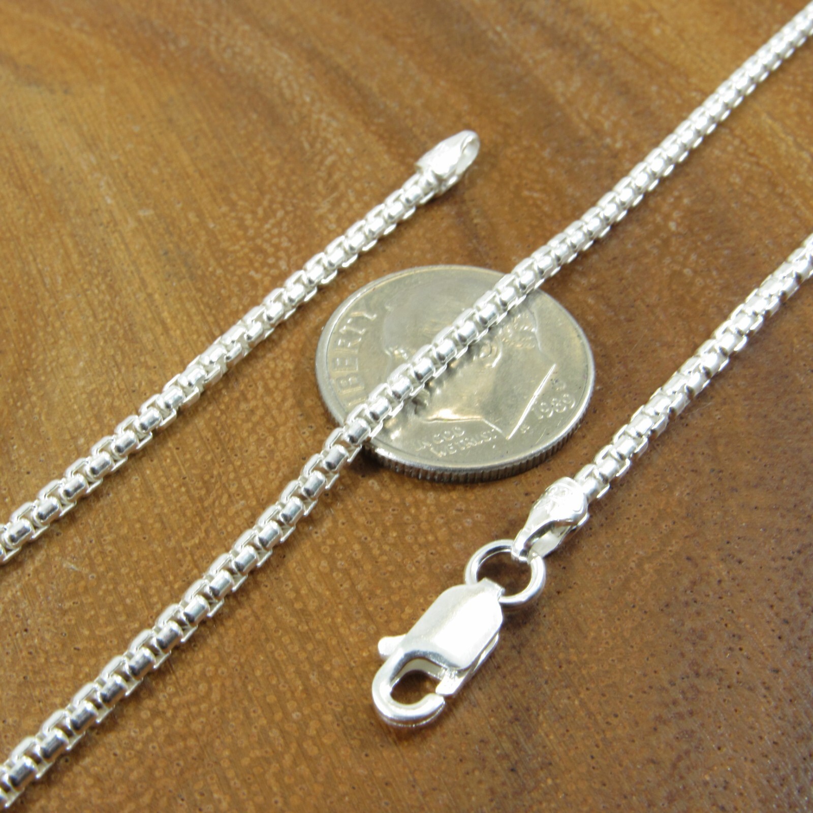 Solid 925 Sterling Silver Italian Unisex Round Box Chain Necklace, Made in Italy
