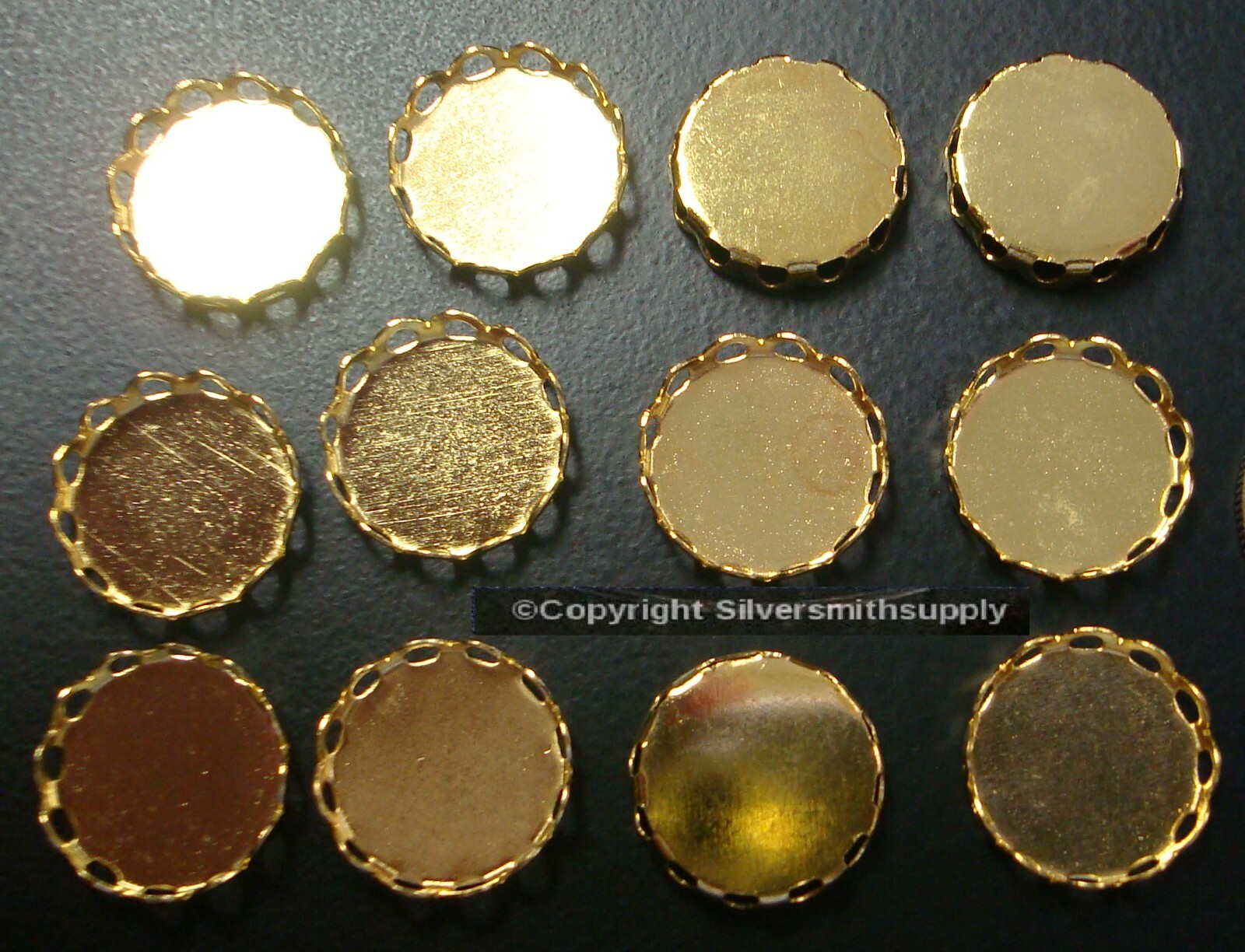 Bezel cups Gold plated brass 12mm round gallery edge 12 bezel cups BC035