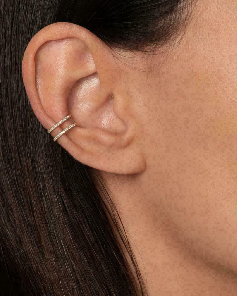 0.32Ct Round Lab-Created Diamond Ear Cuff Pierced Earring 14K Yellow Gold Finish