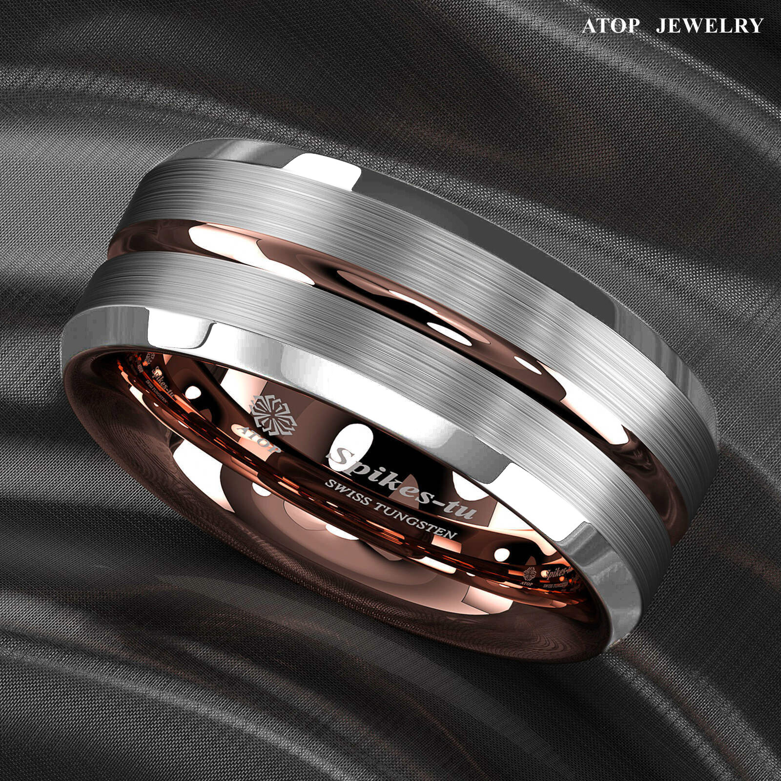 8/6mm ATOP Tungsten Carbide Ring Silver Stripe Comfit Wedding Band Men Women