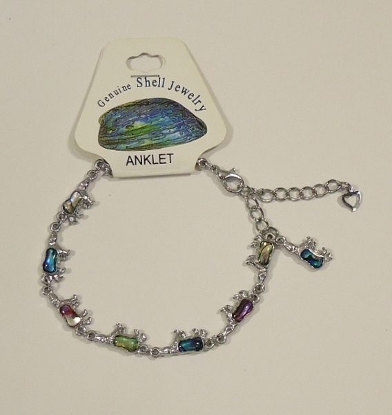 Bear Abalone Shell Inlayed Charm Anklet 7-9 in Adjuster Chain