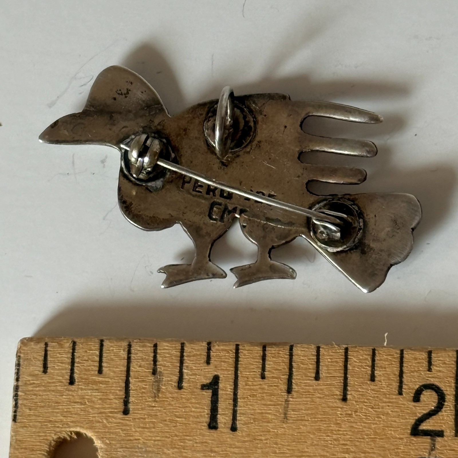 Vintage 925 Sterling Silver Multi-Stone Inlay Peru Bird Brooch Pendant CMC