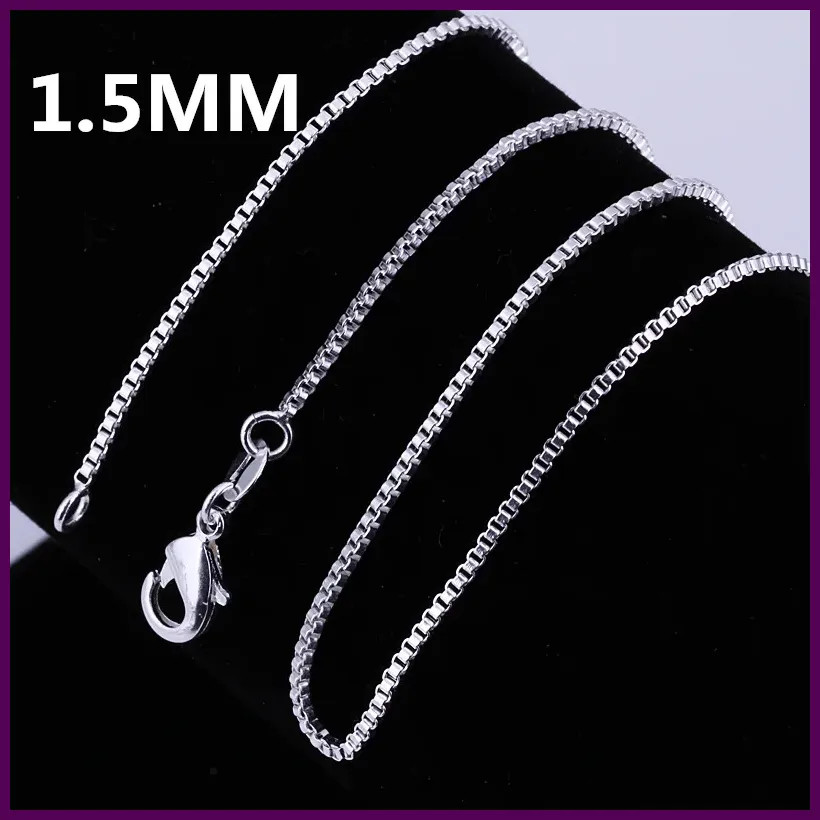 925 Sterling Silver Necklace 16/18/20/22/24 inches fine 1.5MM Box chain For