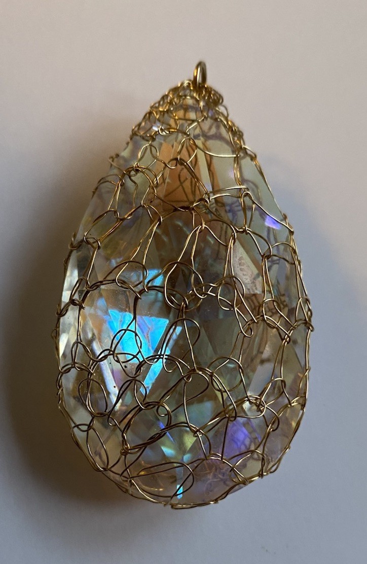 Large, Aurora Borealis Crystal Pendant In 9ct Gold Plated Net Setting