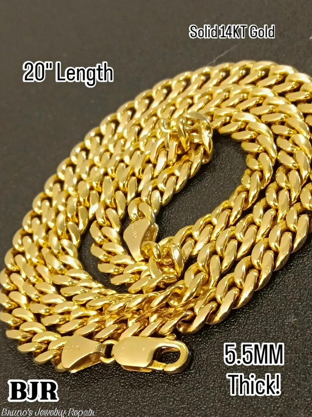 Solid 14k Yellow Gold Miami Curb Link Chain 20″ 5.5mm W 5.5mm Lobster Clasp