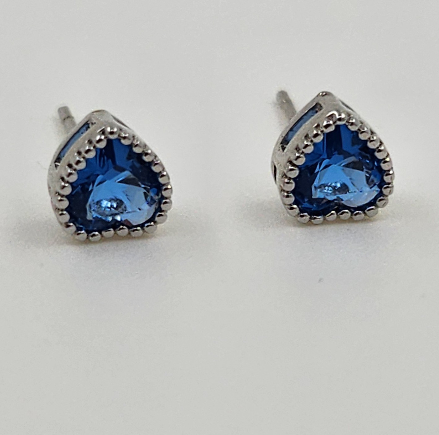 925 Sterling Silver Heart 6.5mm Sapphire Bezel Small Earrings Gemstone