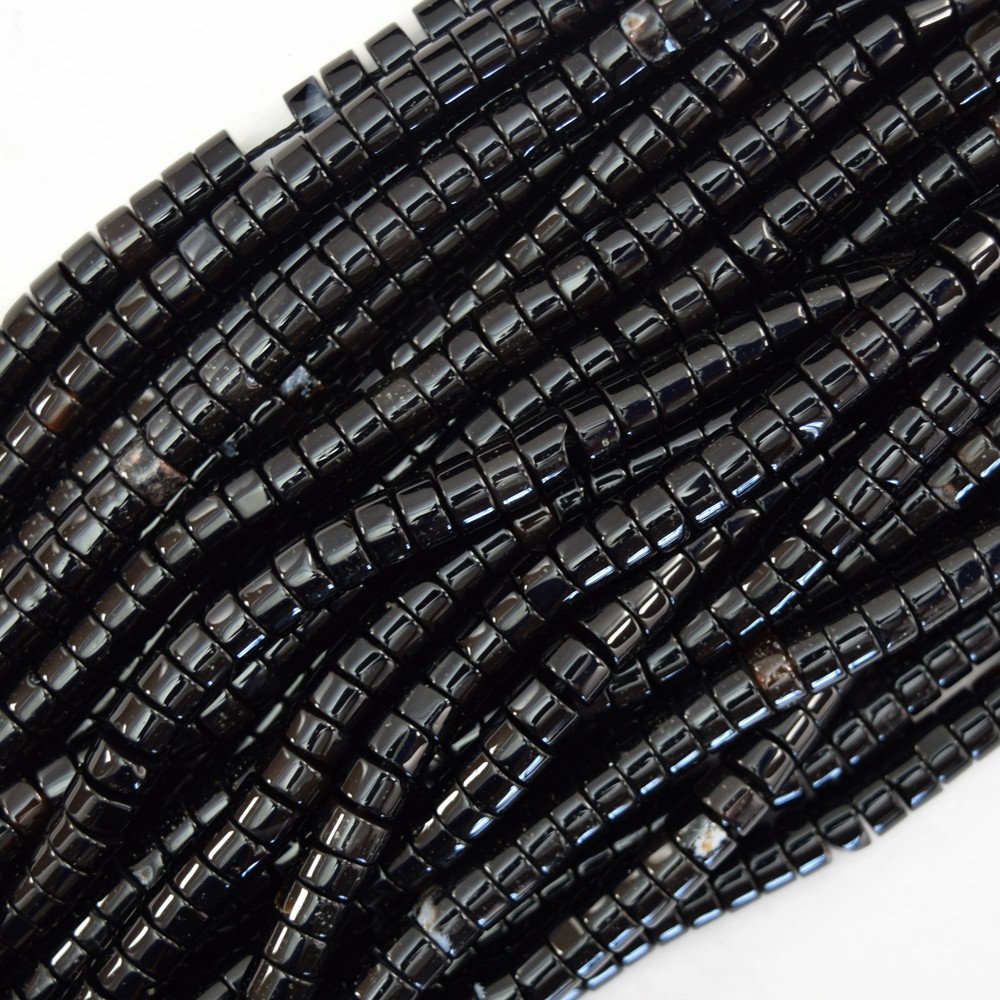 Black Onyx Heishi Disc Beads Gemstone 15.5″ Strand 4mm 6mm