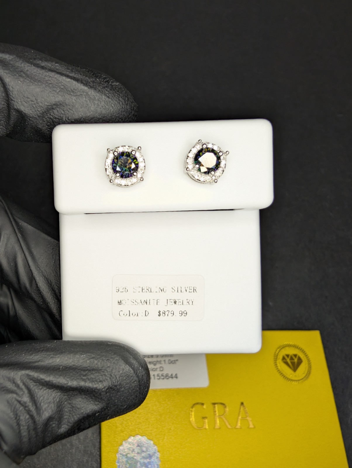 Solid 925 Silver GRA Certified Mystic Topaz Moissanite w/ Halo 7.9mm Studs