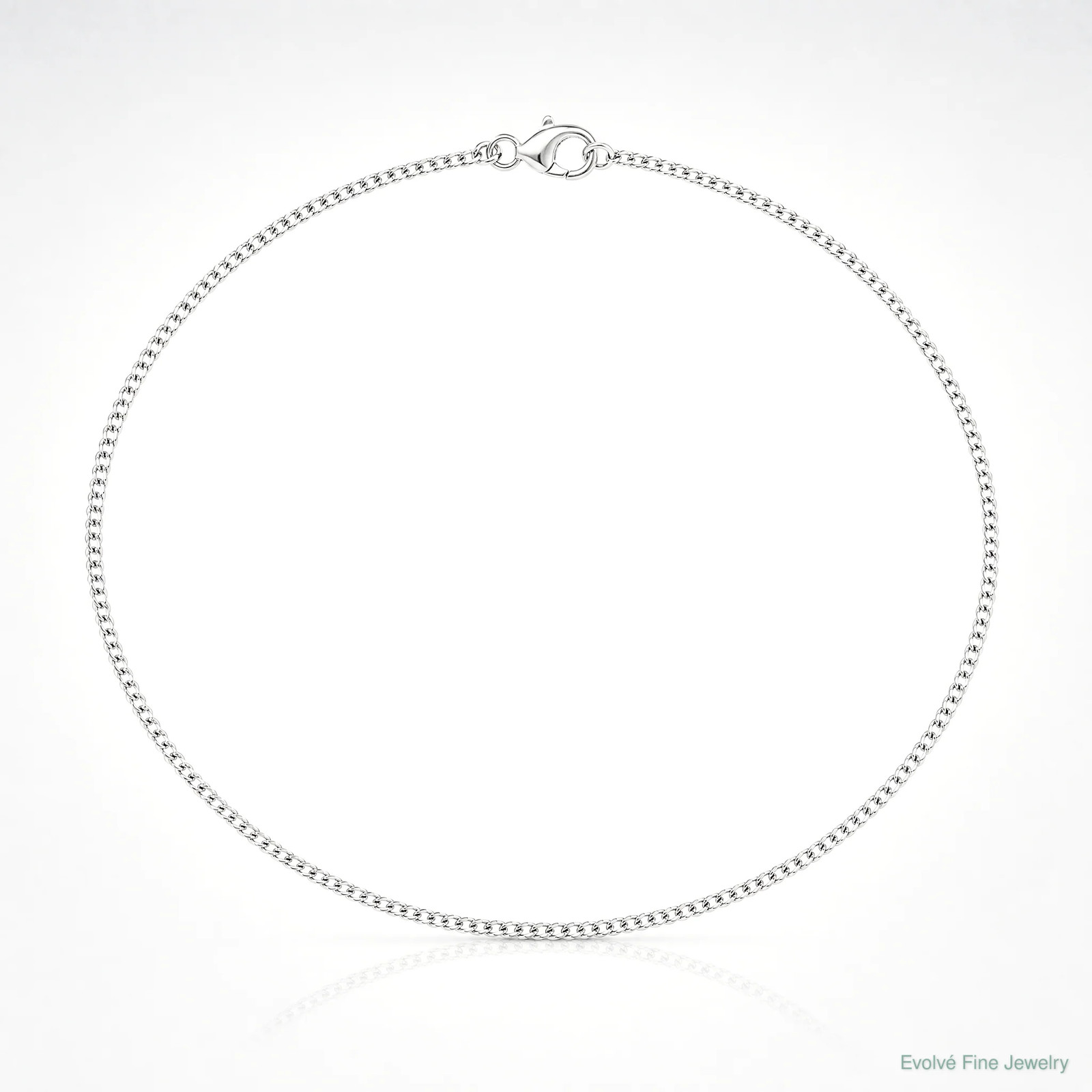 Sterling Silver Rhodium-Plated 1.5mm Curb Chain Anklet Bracelet 7″-10″