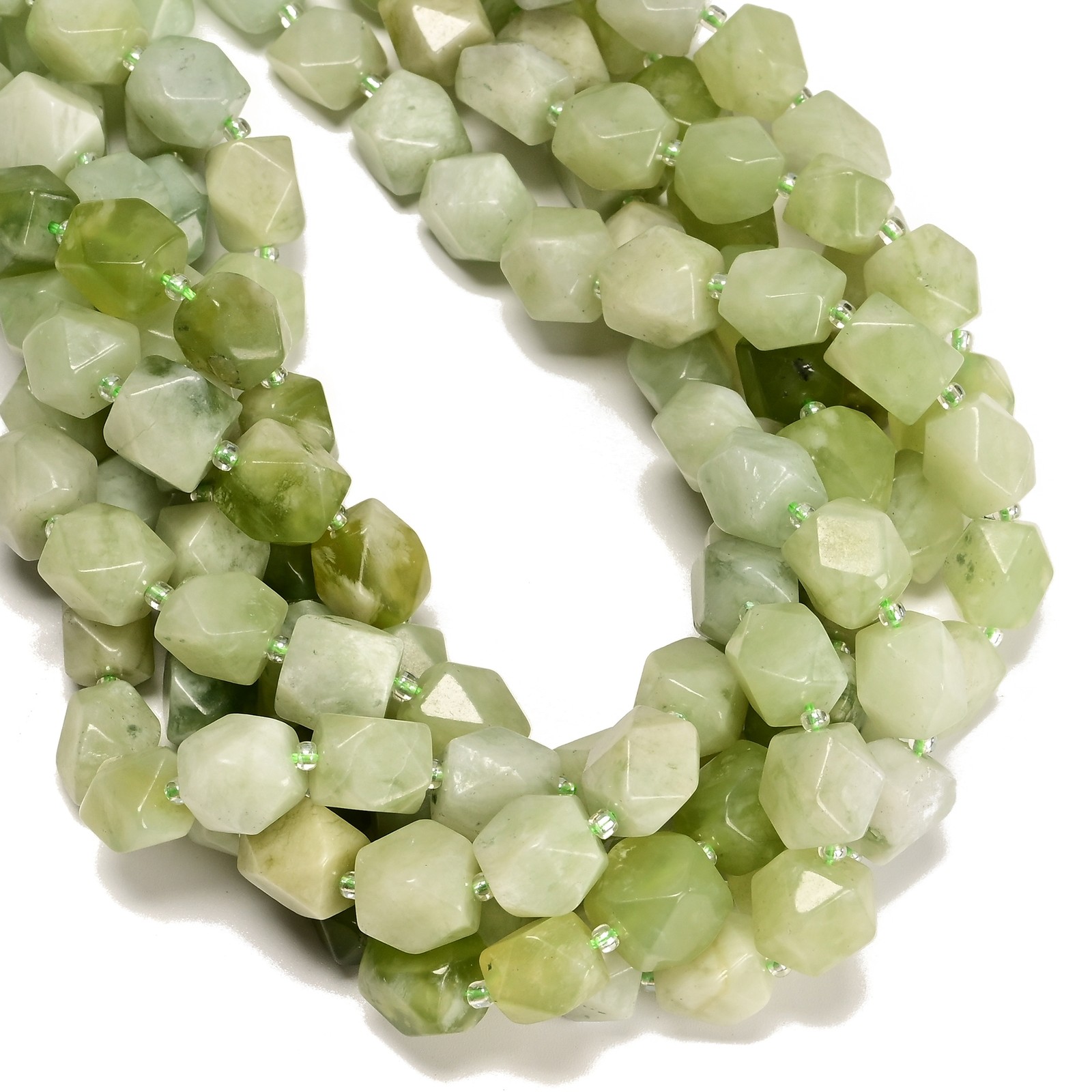 Natural Green Jade Faceted Nugget Chunk Beads Size 10x12mm 15.5” Strand