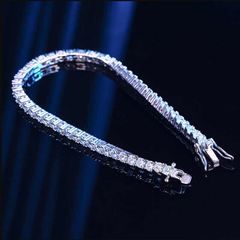 2.5-6.5mm Round Moissanite Tennis Bracelet Women Men 925 Sterling Silver Chain