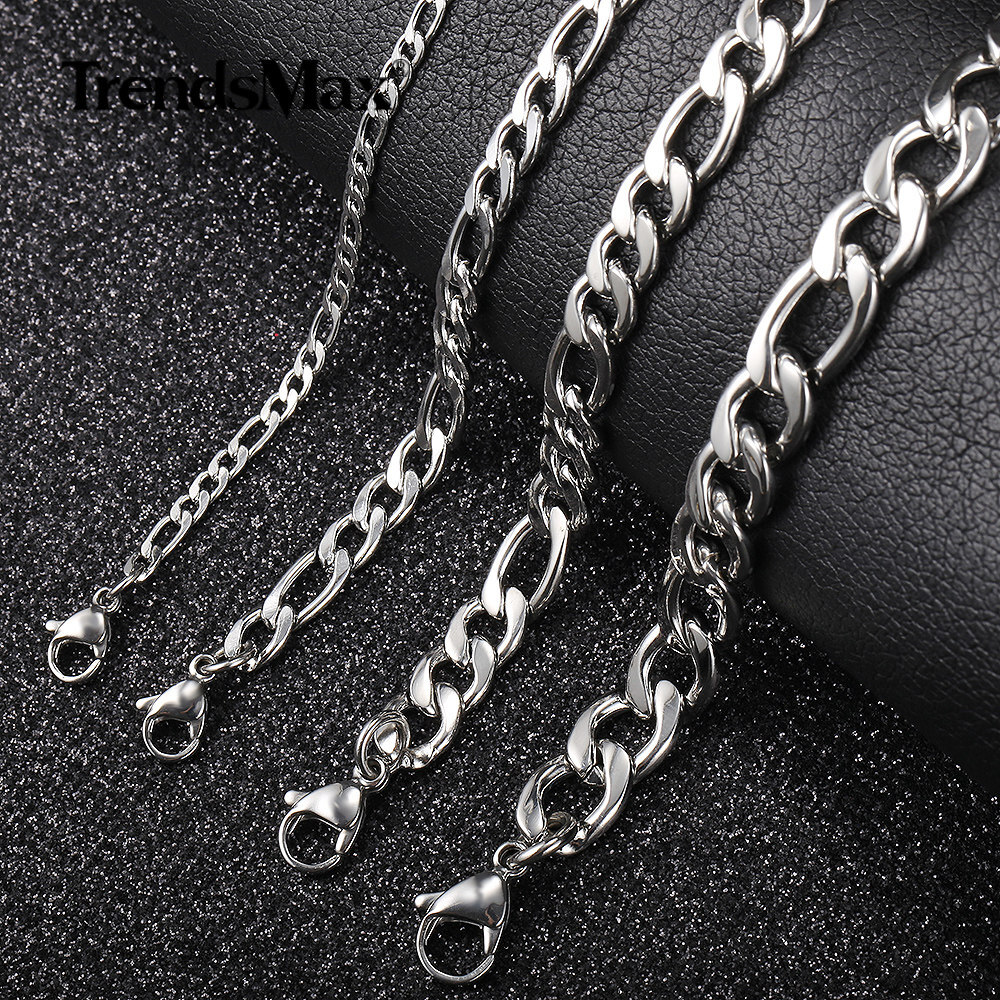 3/5/7/9mm Silver/Gold Plated Stainless Steel Figaro Link Chain Bracelet 7-10 in
