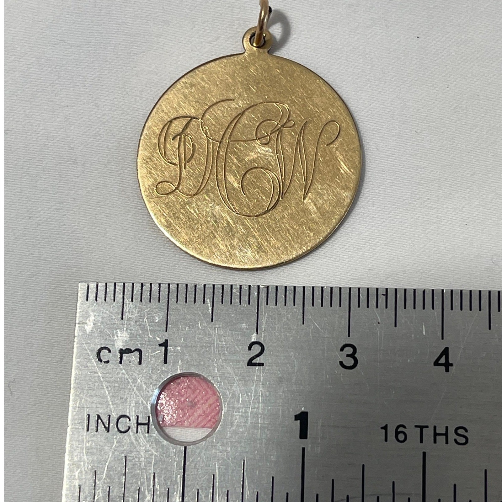 Vintage Gold Tone Monogram Round Disc Pendant Charm Engraved DCW Initial 1 Inch