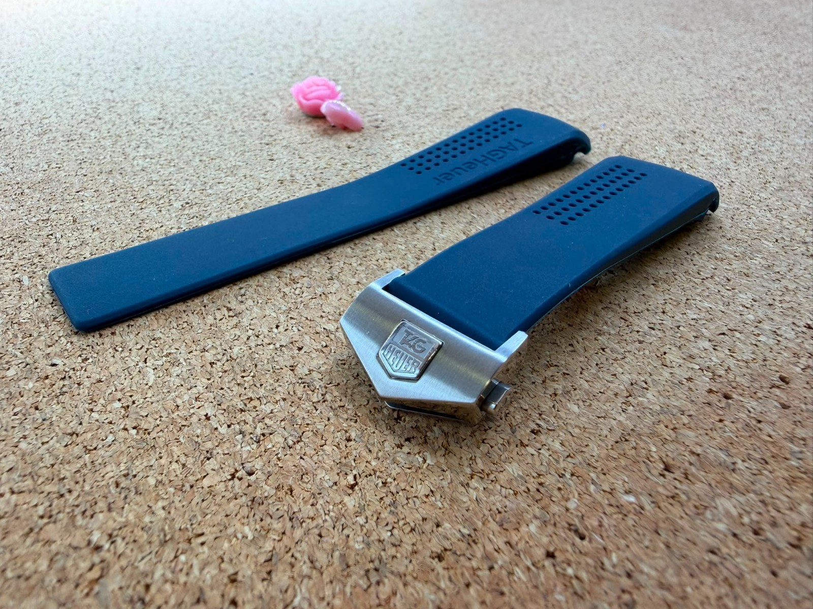 20mm Tag Heuer Navy Blue Rubber Watch Strap With Stainless Steel Clasp