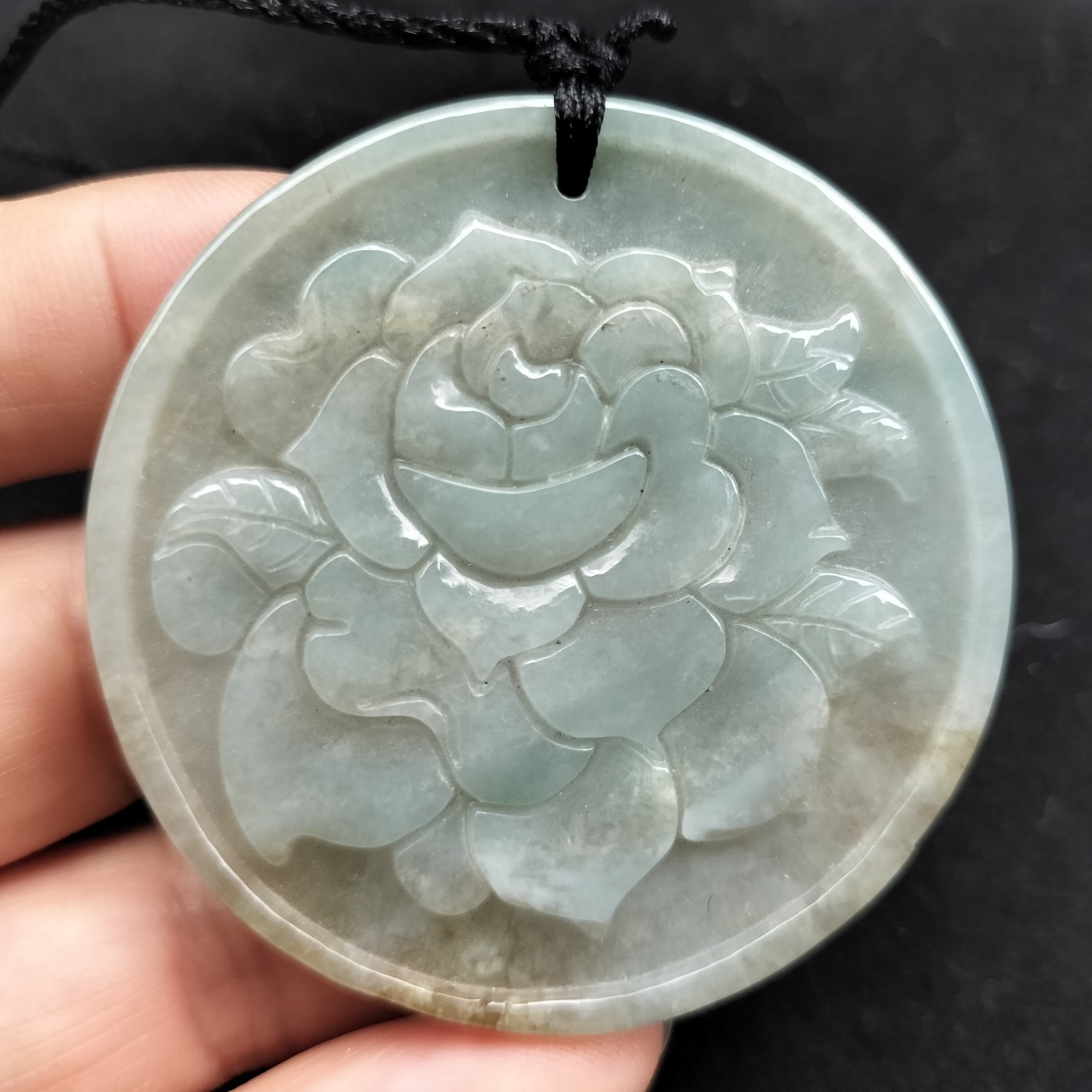 Certified Lavender Green Natural Type A Jade Jadeite Carved Flower 富贵花开 Pendant