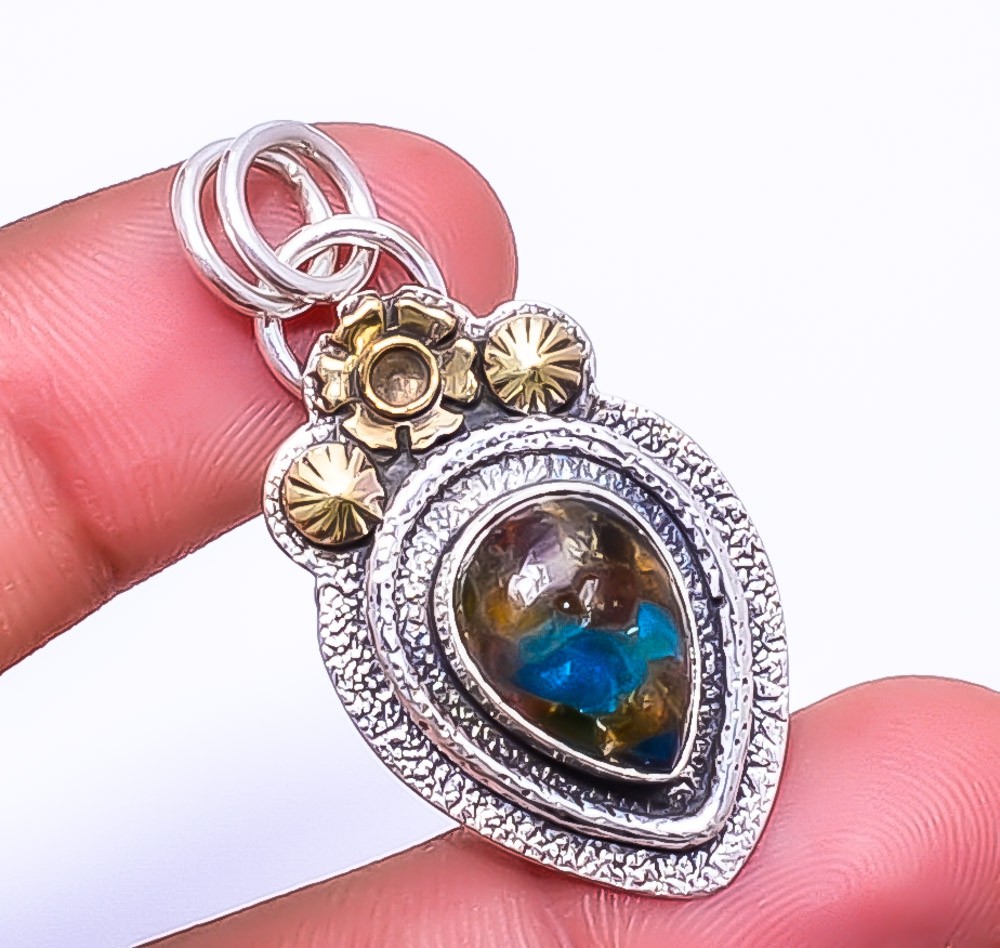 Multi Colour Tourmaline 925 Silver Two Tone Pendant 1.56″ P12, Christmas Gift
