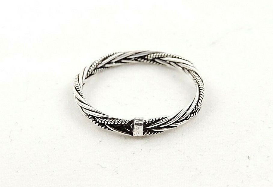 Sterling Silver Bali Textured And Smooth Weaved Band Ring 3 MM