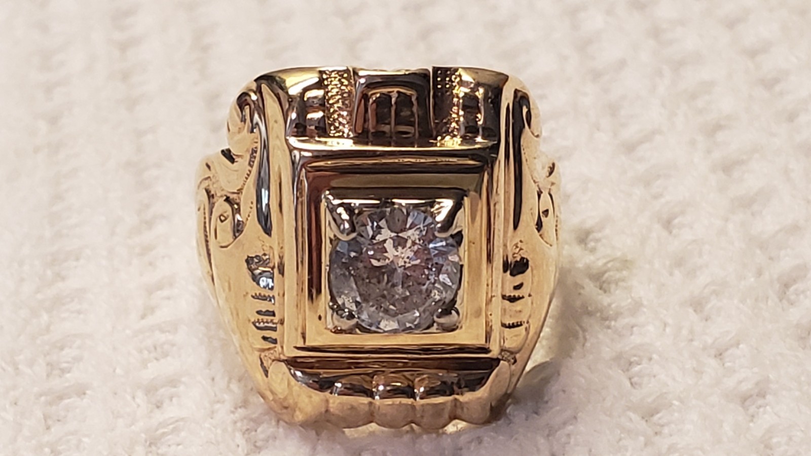 Men’s 10 Karat Gold Gothic Ring With Approx. 1.22CT Genuine Round Diamond