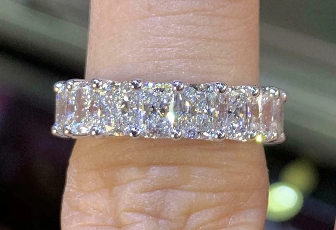 4Ct Radiant Cut Lab Created Diamond Engagement Band Ring 14k White Gold Plated