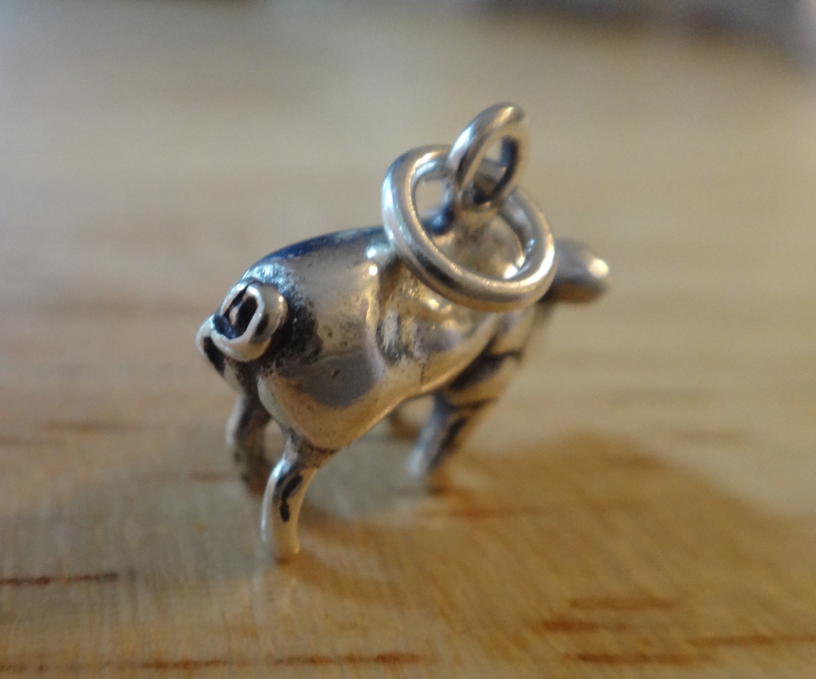 Sterling Silver 3D 12x15mm Solid Pig Farm Animal Charm