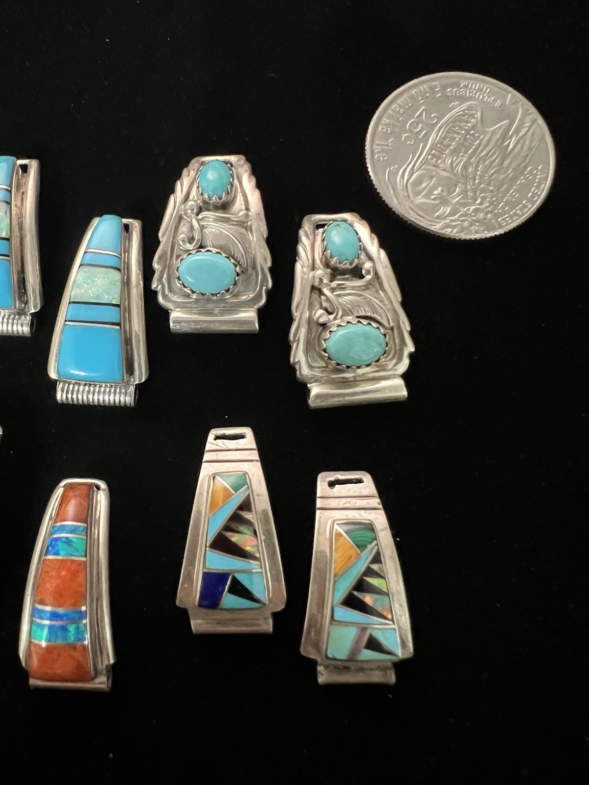 Vintage Sterling Native American Indian Handmade SMALL Watch-Tip LOT (4) Signed
