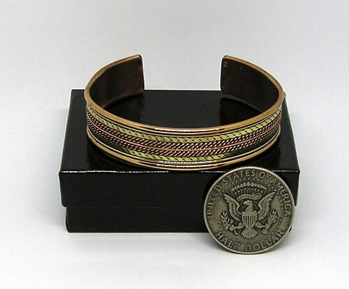 New Copper & Brass Cuff Bracelet, 6.5 X 5/8th Inch Tarnish Resistant Non-Toxic
