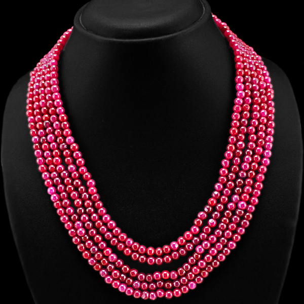 GORGEOUS MOST AMAZING 420.00 CTS EARTH MINED 5 LINE RED RUBY BEADS NECKLACE