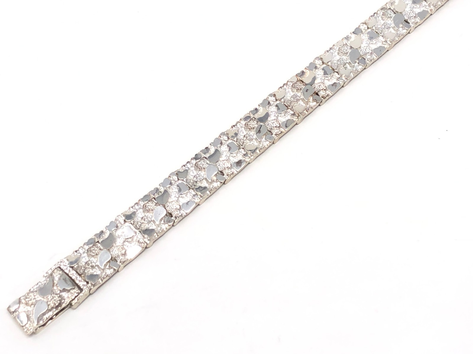 925 Sterling Silver Solid Nugget Bracelet Adjustable 8″ 12.5mm 28.5 grams