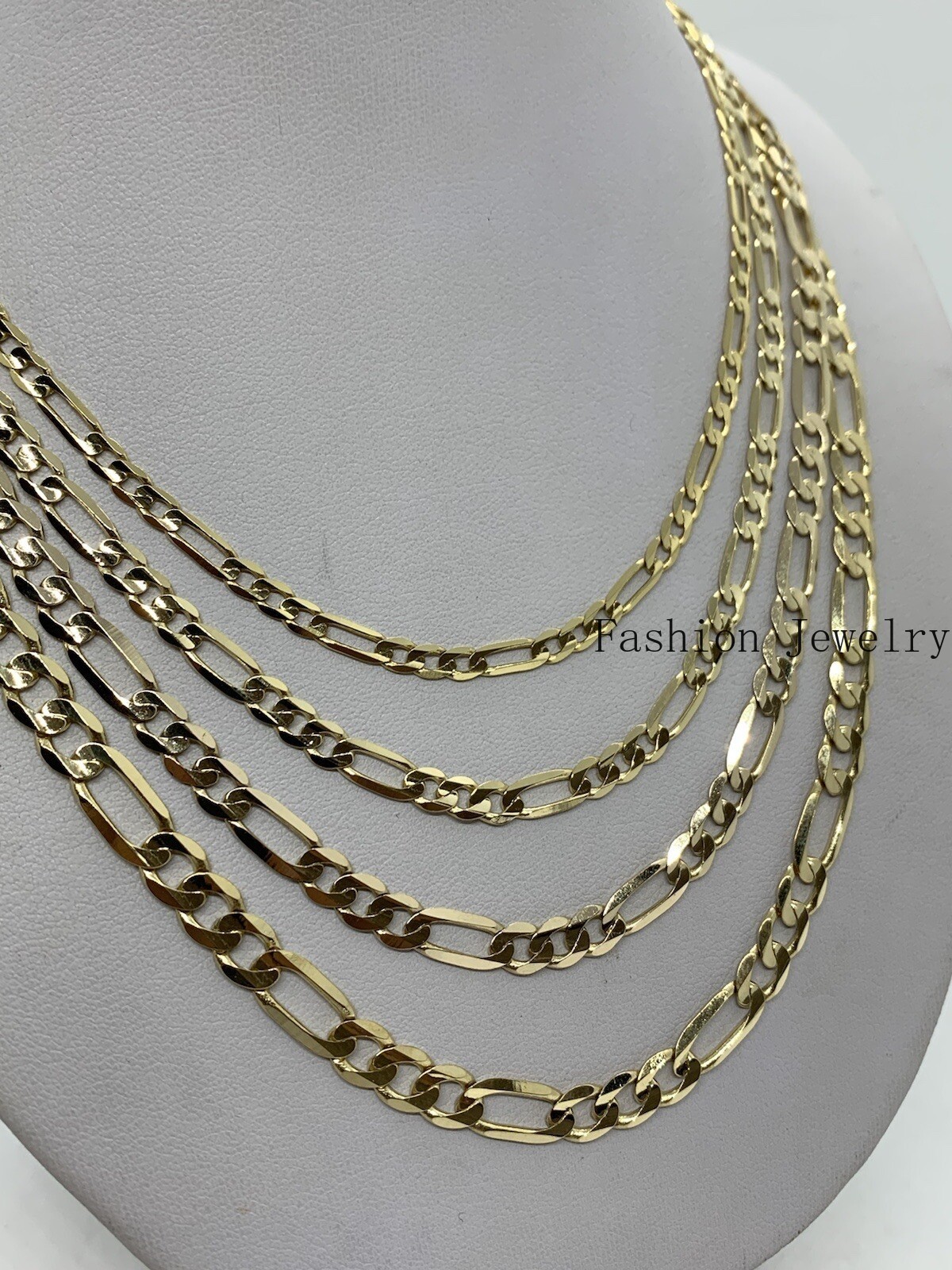 14K Solid Yellow Gold Figaro Link Chains Necklace Men’s/Women’s 4mm-6mm 18″-30″