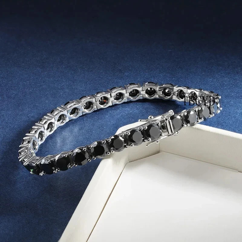 9Ct Round Cut Lab-Created Black Diamond Tennis Bracelet 14K White Gold Plated