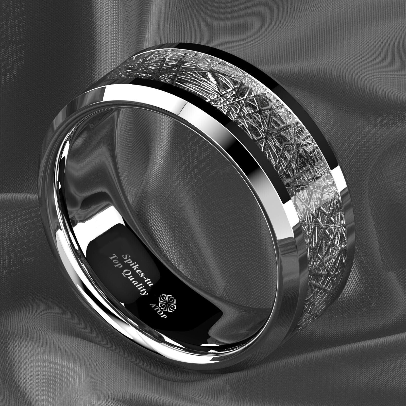 8mm Silver Tungsten Carbide Ring Sterling Silver Inlay Wedding Band ATOP jewelry