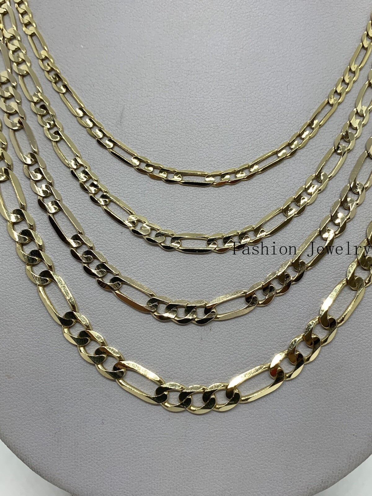 14K Solid Yellow Gold Figaro Link Chains Necklace Men’s/Women’s 4mm-6mm 18″-30″