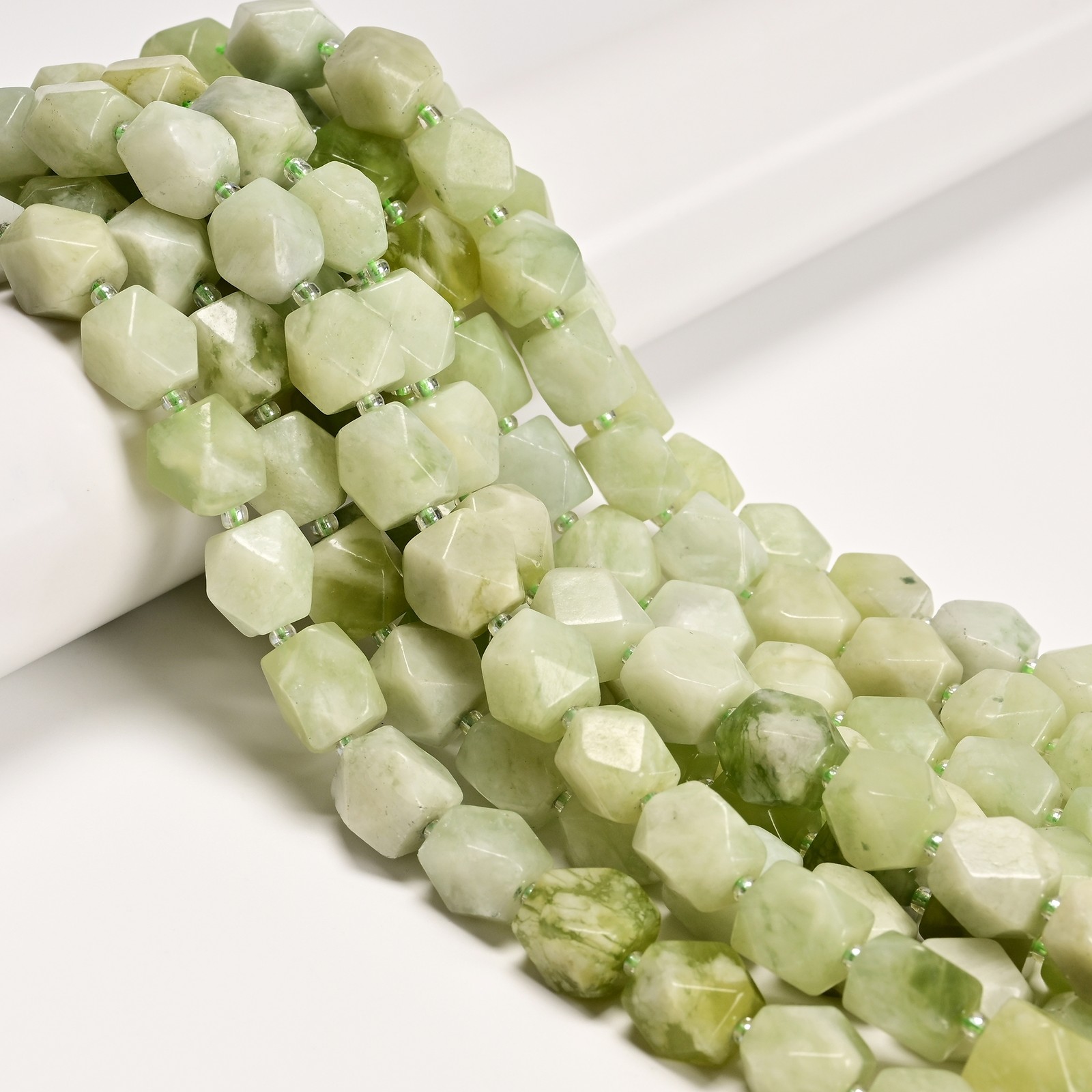 Natural Green Jade Faceted Nugget Chunk Beads Size 10x12mm 15.5” Strand
