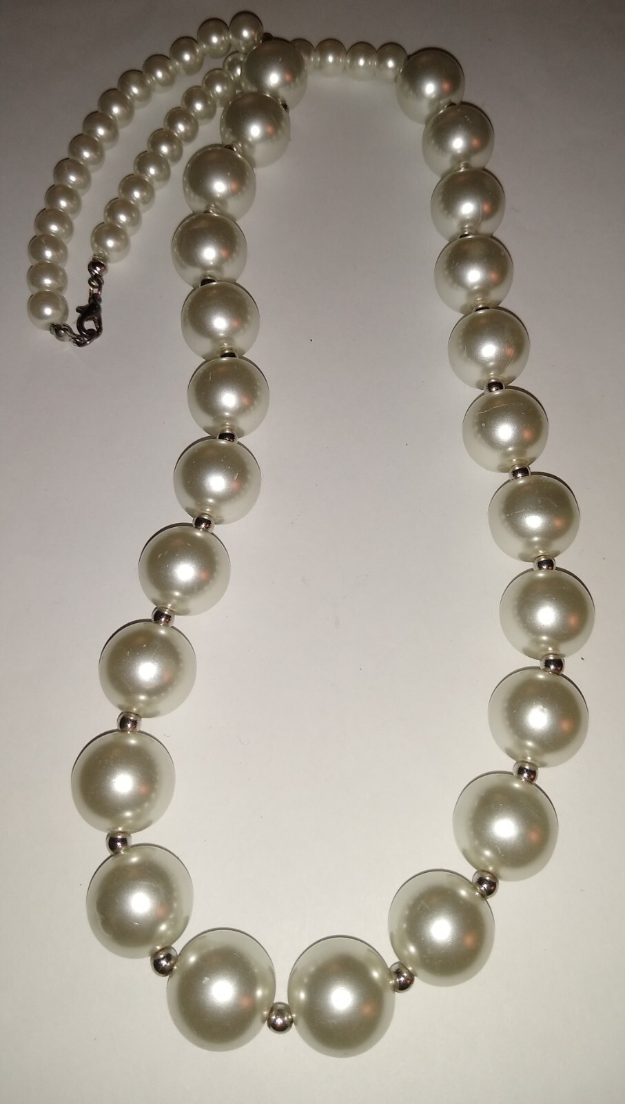 Vintage Very Light Silver Simulated Pearl Necklace 26″