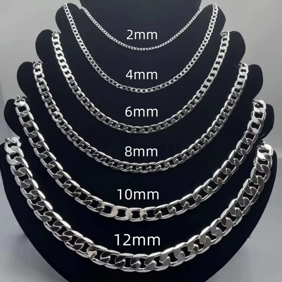 Men’s Women 925 Sterling Silver Necklace 2/4/6/8/10/12MM 40-75cm Chain Necklace