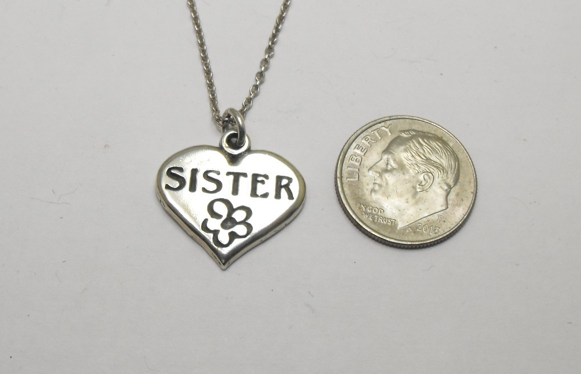 SJC Sterling Silver Sister in Heart Charm Pendant Necklace, Hallmarked, 5.3 Gram