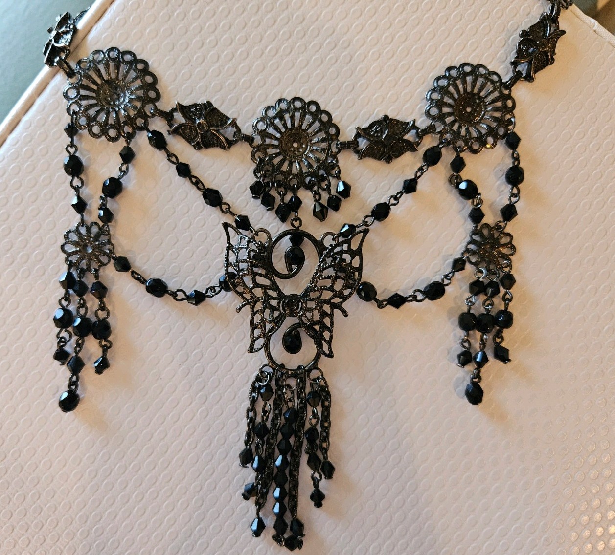 Black Beaded Chock Necklace Vintage Moulin Burlesque Masquerade Prom Goth