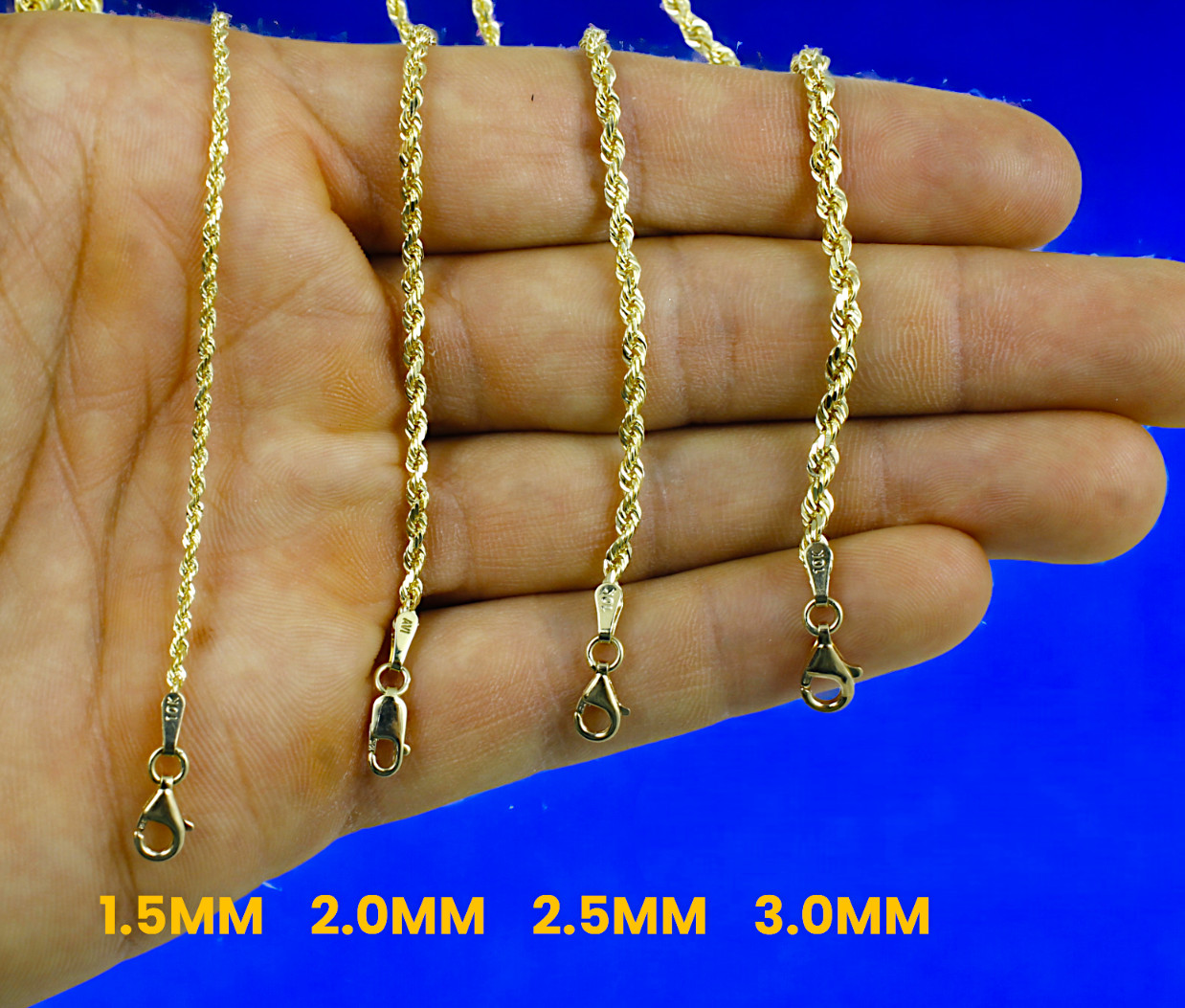 10K Yellow Gold SOLID Rope Necklace Bracelet Chain Diamond Cut 1mm-10mm 7″-30″