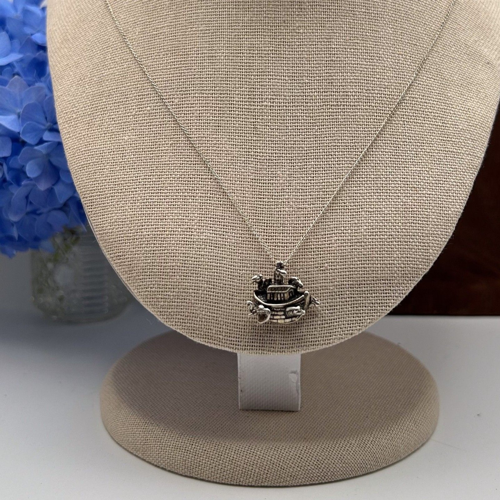 Sterling Silver Noah’s Ark Pendant on 20″ 925 Chain Religious Necklace