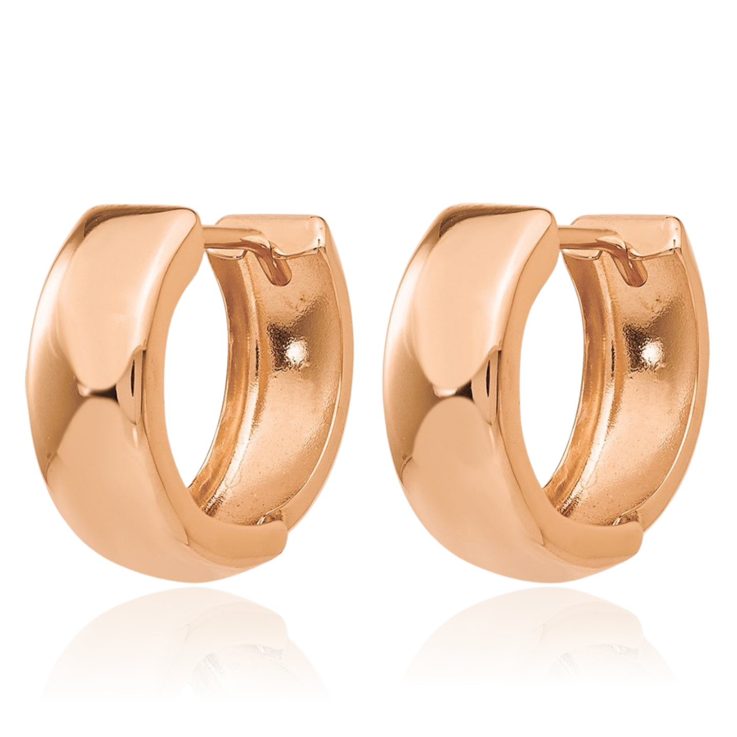 14K Rose Gold Medium Round Huggie Hoop Earrings 15mm 5/8 inch Snap Back