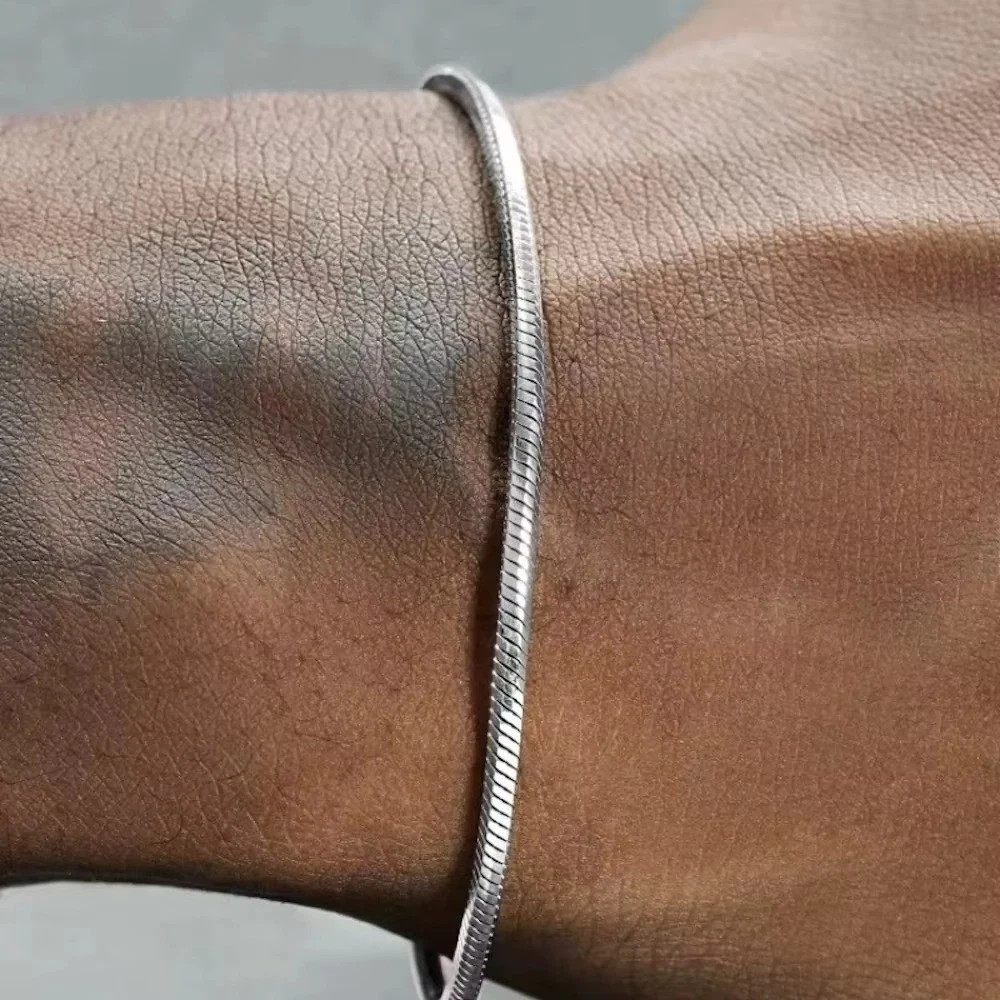 925 Sterling Silver 3mm Snake Chain Bracelet Men Hip Hop Simple Bracelet for Wom