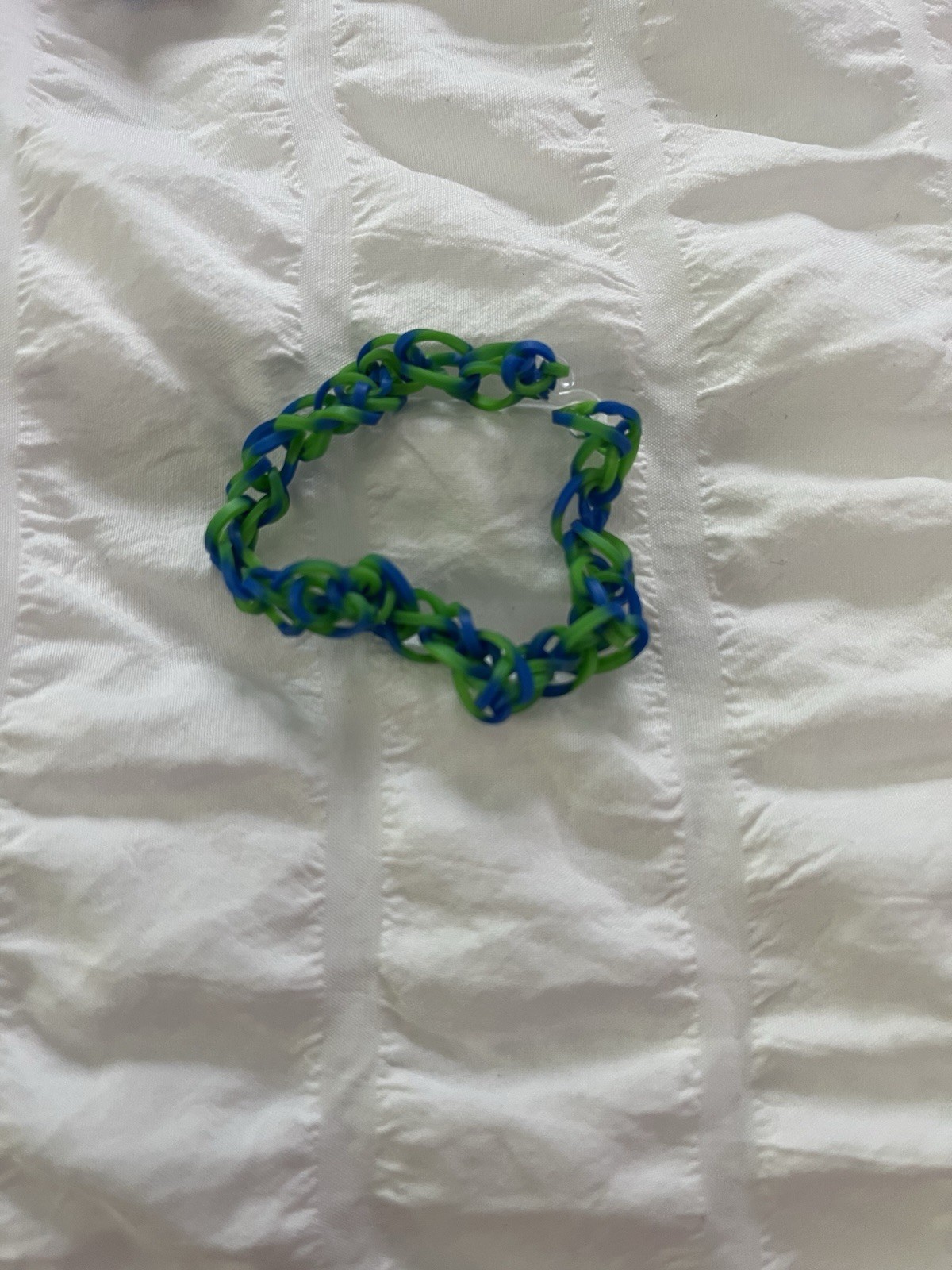 Handmade Braided Rubber Bracelet, Blue/Green, Adjustable Tie, Unisex Adults