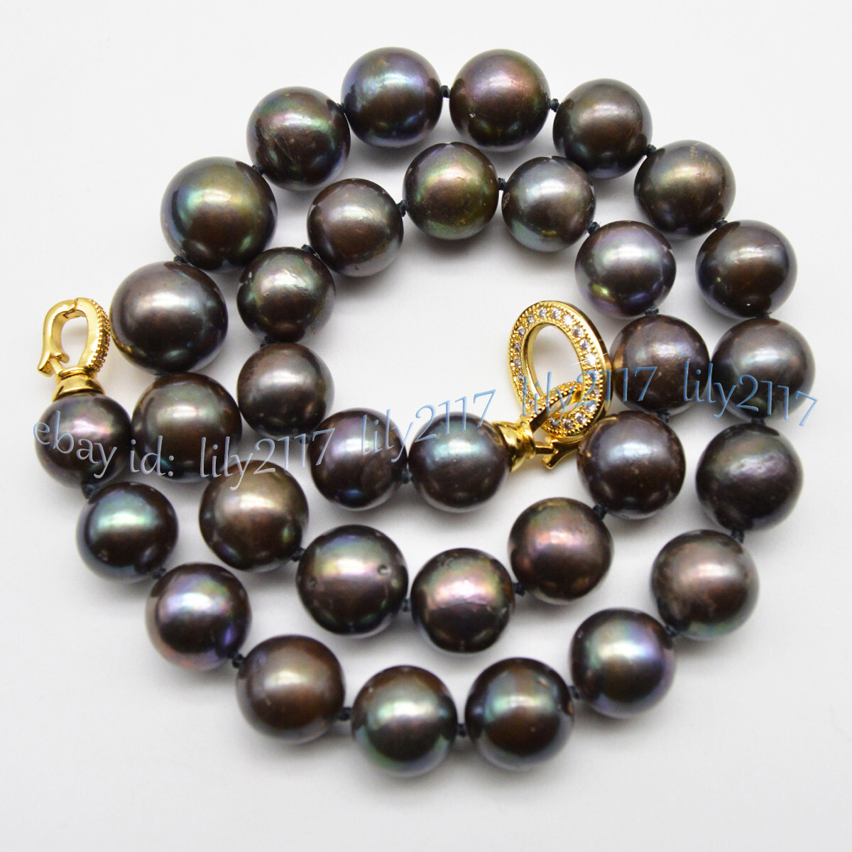 Huge 12-15mm Natural Black Multicolor Freshwater Round Pearl Necklace 18” AAA