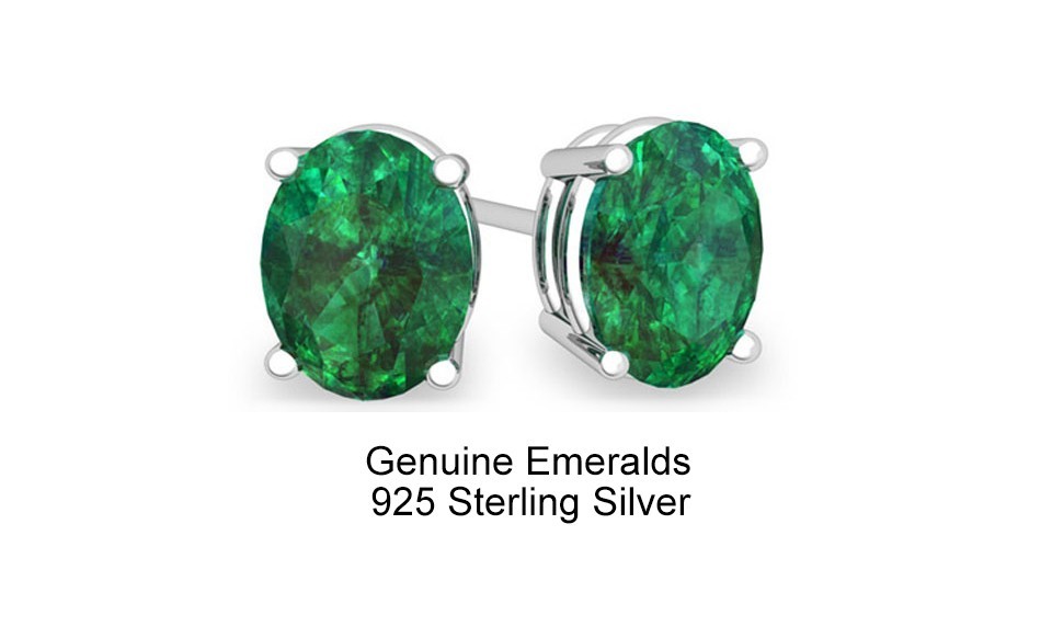 925 Sterling Silver 7 x 5MM Emerald Oval Cut CZ Stud Earrings For Women