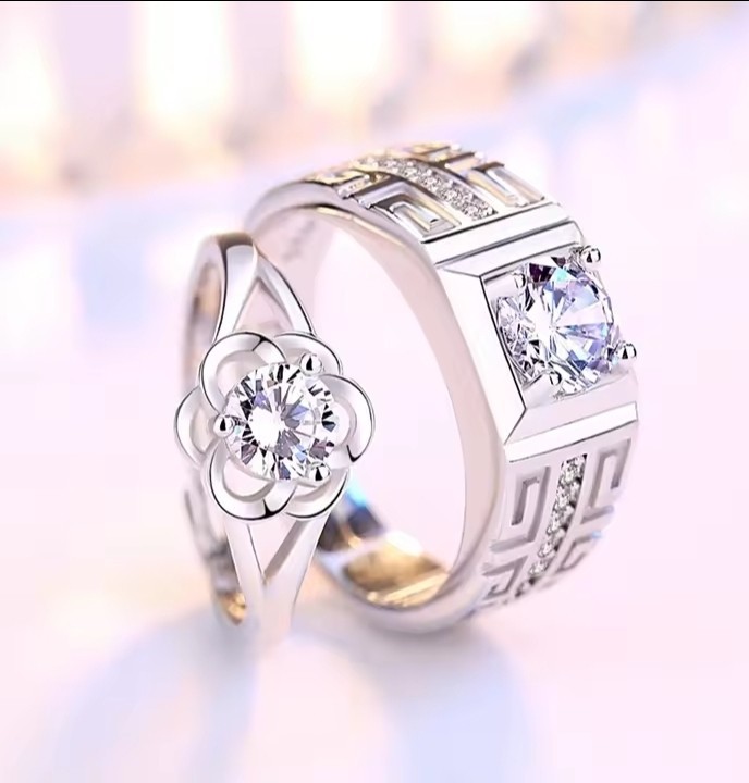 2PCS Couple Ring 925 Sterling Silver AAA Zircon For Women and Men Sweet Wedding