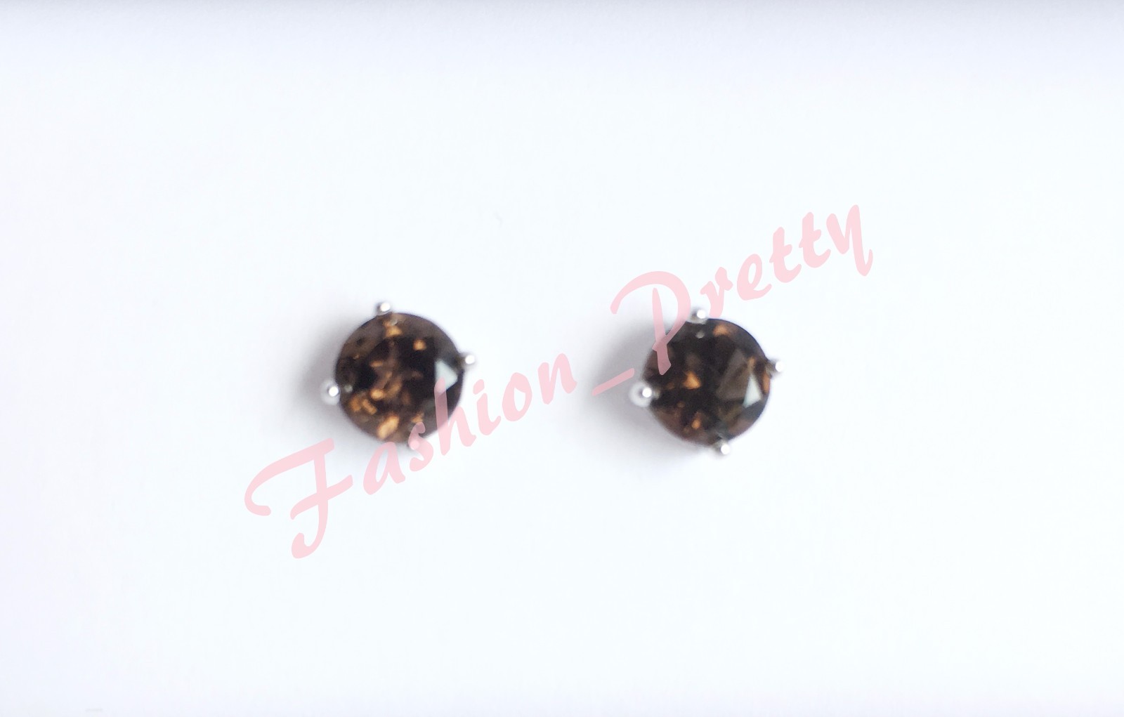 Pretty 2ct-Smoky Quartz -Round-Gemstone-Stud Earrings-In-925-Sterling-Sliver-FS
