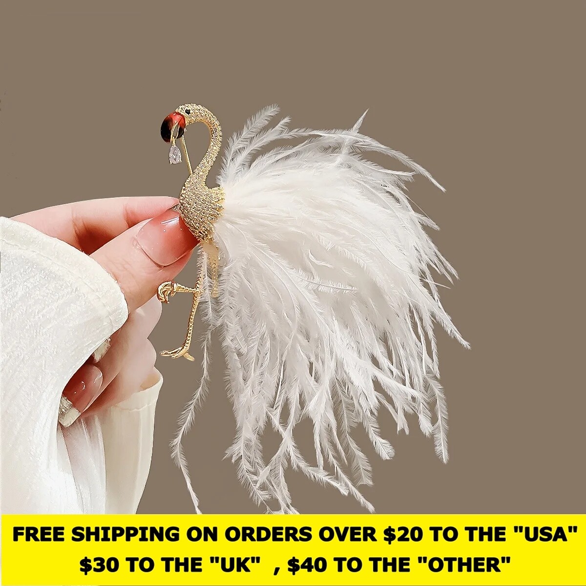 Luxurious 14k Gold Plated Copper Zircon Flamingo Brooches High-end Bird Hot Sale